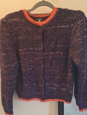 Free People Marled Purple Knit Cardigan Sweater with Orange Trim